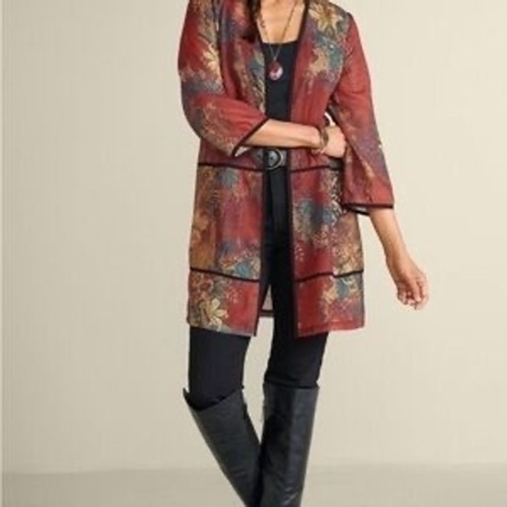 Soft Surroundings Women's Floral Print Cardigan‎ Red Small